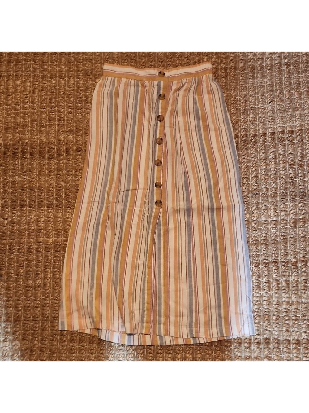 Aeropostale Cream Tan Midi Beachy Buttoned Front Slit Skirt Resort Wear
